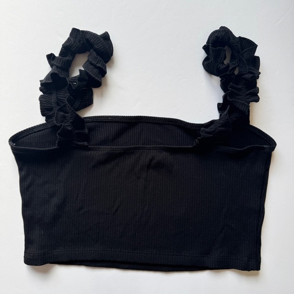 Aritzia Sunday Best Firecracker Tank Cropped Black Ribbed Tank Ruffle Straps M - Picture 10 of 10